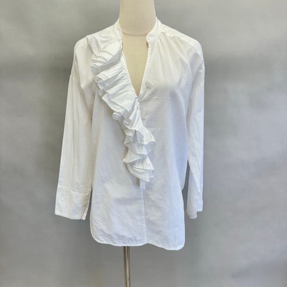 Brochu Walker Micro Stripe White Cotton Popover Tunic Blouse‎ Size XS